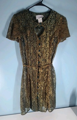 D.B.Y. Women's Dress Vintage Lace Ombre Floral Size Small Button Up Keyhole Y2k
