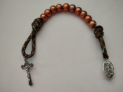 St Michael Decade Paracord Rosary Copper Beads 10mm medal Benedict crucifix card