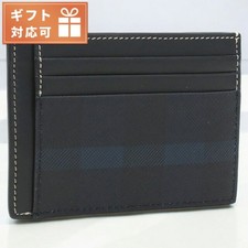 Burberry Men  s Card Case Leather Dark Charcoal Blue New From Japan