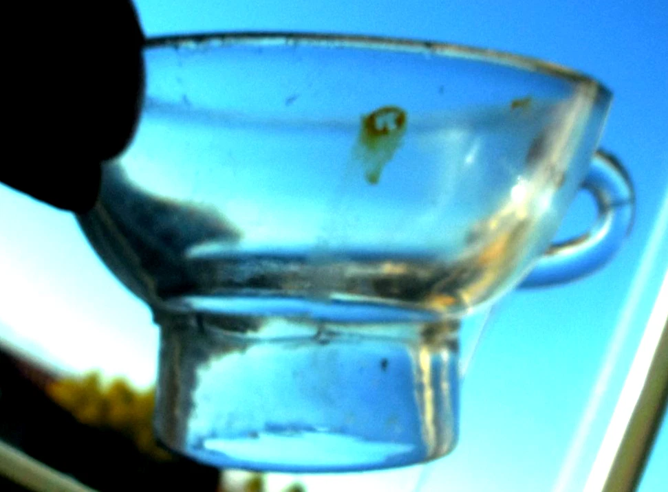 Glass fruit jar funnel with handle & ground smooth bottom -circa 1900-1915