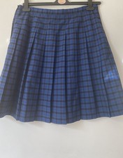 Trutex Girls 15-16 Years Senior Tartan Skirt Blue Checked W30 L22 School Uniform