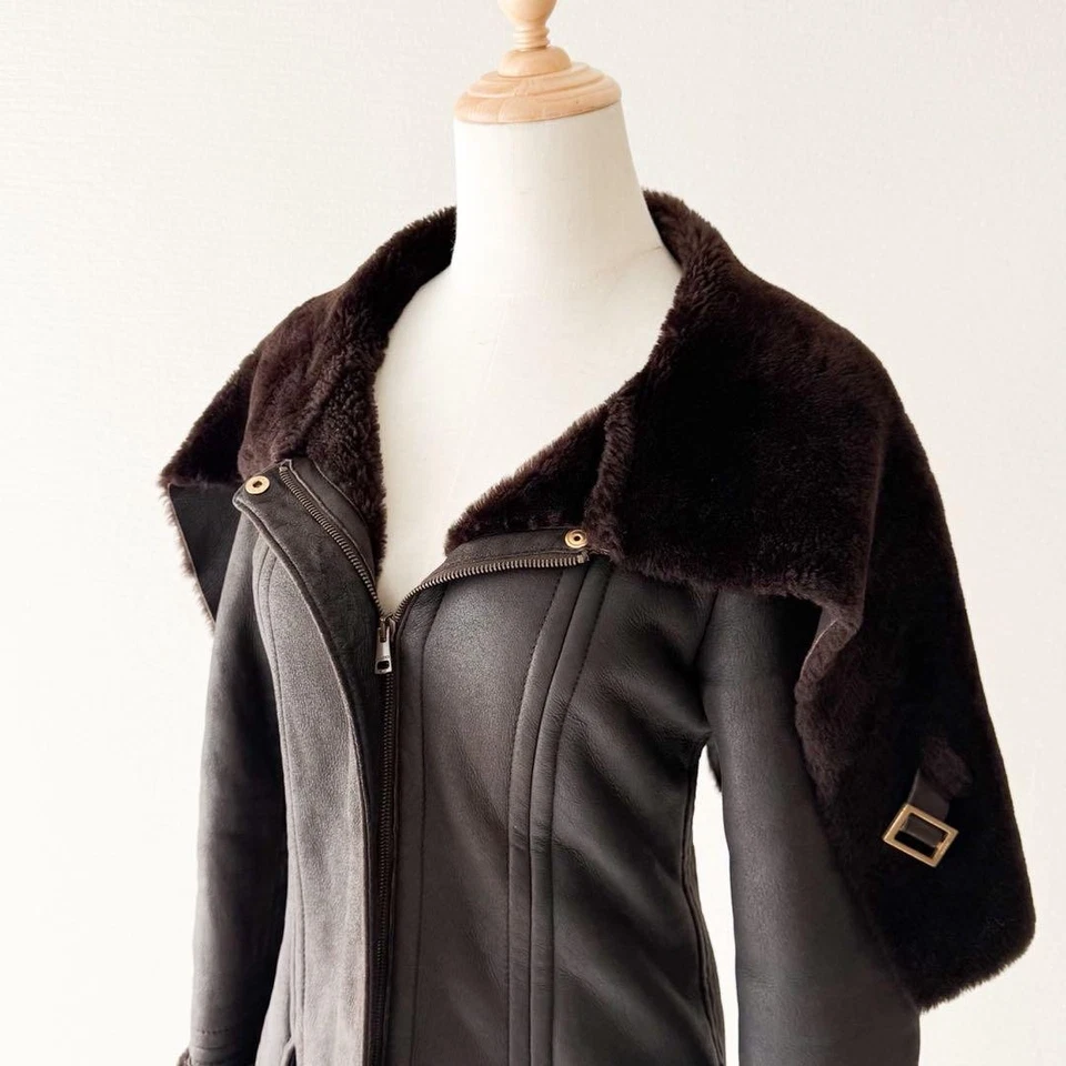 GUCCI Tom Ford Shearling Leather Fur Long Coat Size 38 Brown Made in Italy - Image 3 of 4