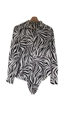 River Island Black Top Geometric Print Long Sleeve Front Tie Shirt Top Size 12