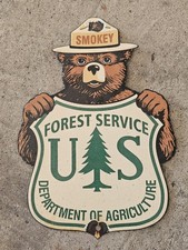 VINTAGE 1950'S SMOKEY THE BEAR FOREST SERVICE PORCELAIN SIGN