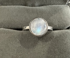 Sterling Silver Round Moonstone Ring SV Sz 9.75