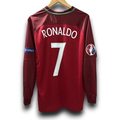 2016 ポルトガル代表 RONALDO 7 長袖 シャツ Cristiano Ronaldo #7 Portugal 2016 Home Retro Jersey Long Sleeve