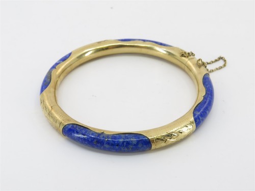 Vintage Chinesischer Lapislazuli und 14K Gelbgold Armreif Armband