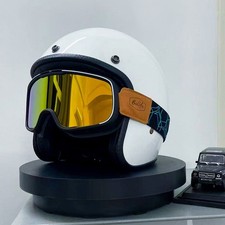 DOT Vintage Motorcycle Helmets Open Face Fiberglass Scooter Helmet with Goggles