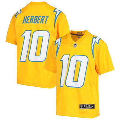 AUTHENTIC LA Chargers JUSTIN HERBERT Alt Gold BOLT UP Game Jersey NIKE YOUTH M
