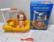 Blue-Box Bath-Time Action Baby Battery Operated Doll Set with Shower, Tap, Comb