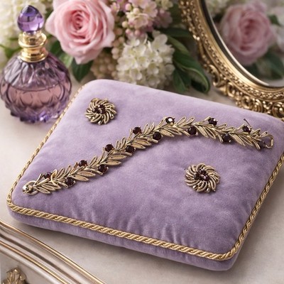 Vtg Lisner Earrings & Bracelet Set -Gold Tone - Topaz Glass -New Old Stock 7.25 