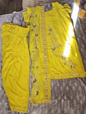 Bollywood Salwar Kameez Plazzo Suit Yellow 3-Piece Embellished Party Wear Worn