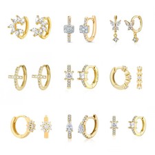Gold Tone Iridescent CZ Hoop Earrings Women Small Round Minimalist Daily Jewelry