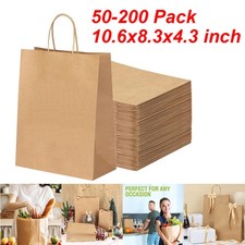 50-200x Kraft Paper Bag Party Retail Merchandise Shopping Gift Bags with Handle