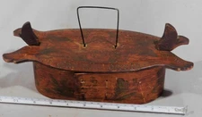 Antique folk art Swedish bride's box 19th century carved decorated paint flowers