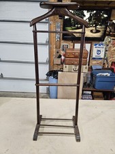 Vintage Wood Gentleman's Butler Valet Floor Stand Clothes Suit Hanger Rack MCM