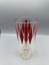 Vintage Atomic Glass Cocktail Shaker Red White Diamonds Stripes MCM 8.25" NO LID