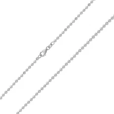 Mens 10K White Gold Solid 2.5mm Diamond Moon Cut Bead Ball Chain Necklace 24"