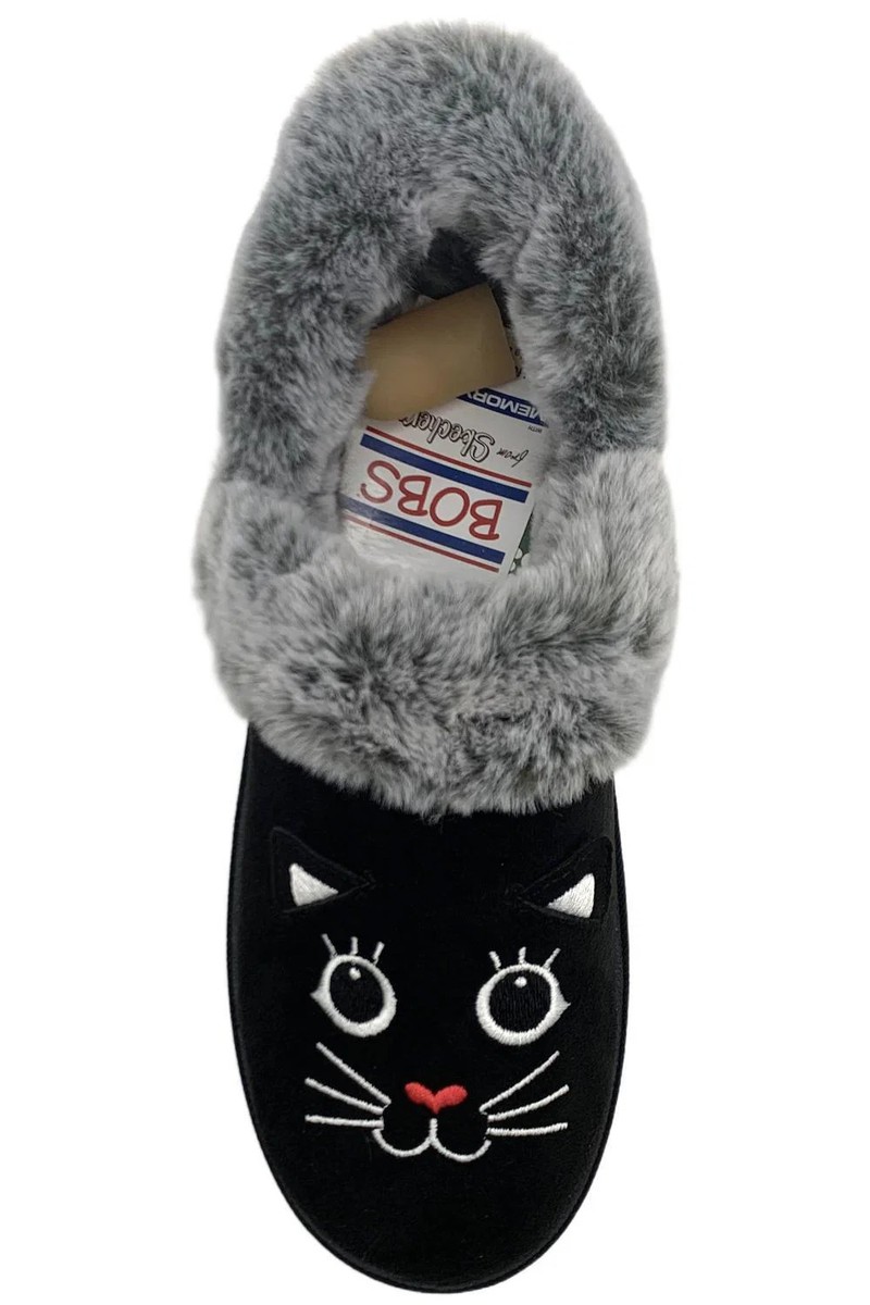 Skechers Women's Cozy Kiss Meow Slip On Slippers Black | eBay