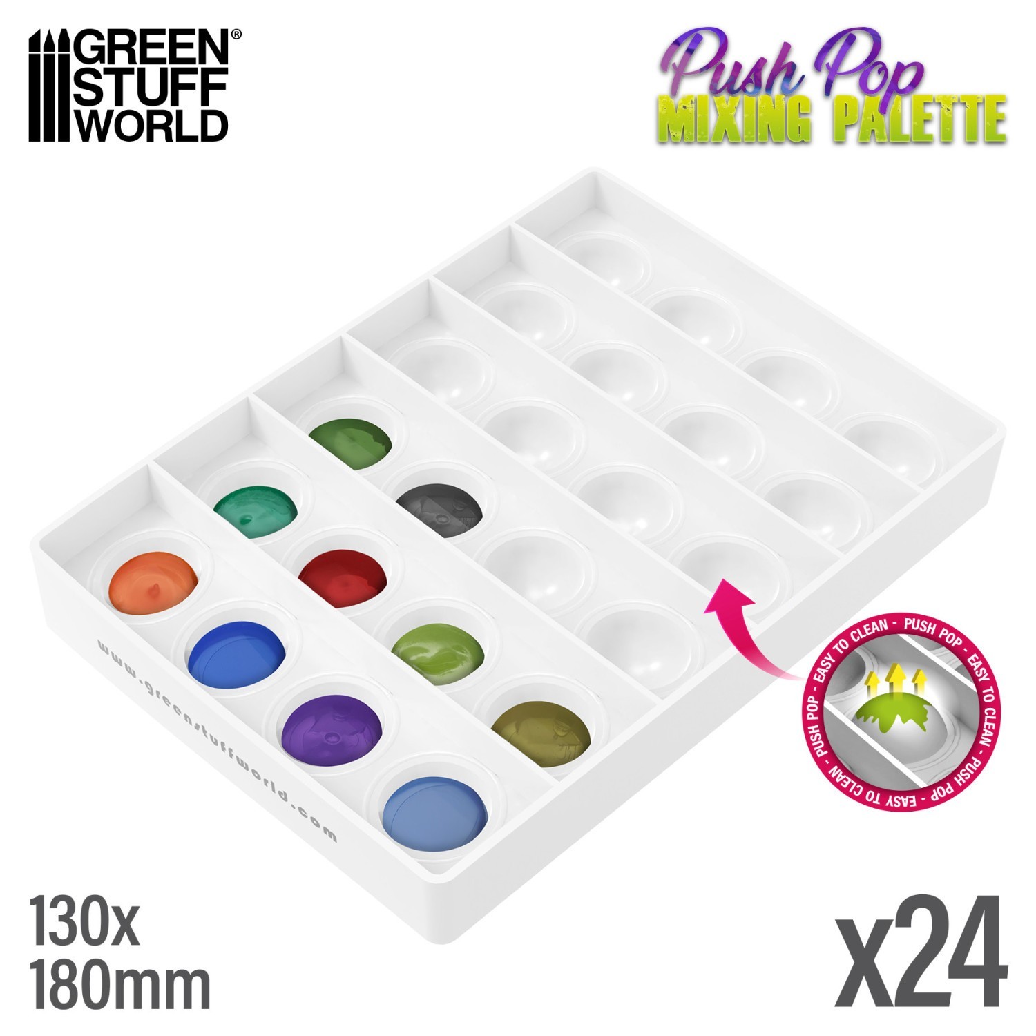 Green Stuff World Silicone Push Pop Paint Mixing Palette 24 Wells RM24