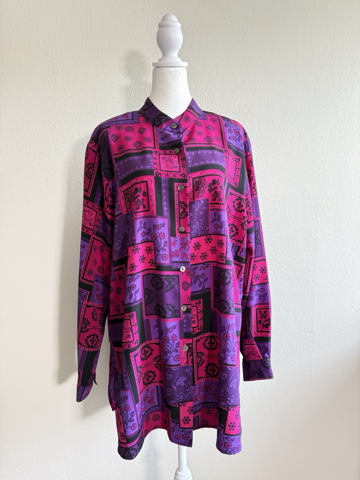 Notations Women's Button Down Blouse Squares Purp… - image 1