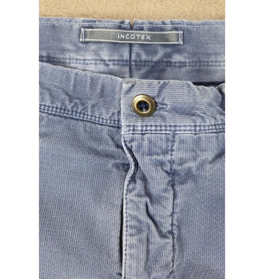 Incotex Pantalones Cortos Hombre Talla 36 Azul Claro Denim Mezcla Algodón Chino Foto 2 de 4