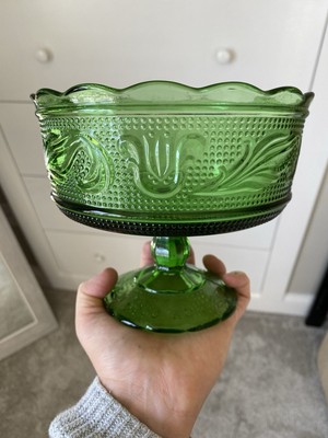 Vintage 1960s E.O. Brody Emerald Green Glass Footed Candy Or Fruit Bowl 