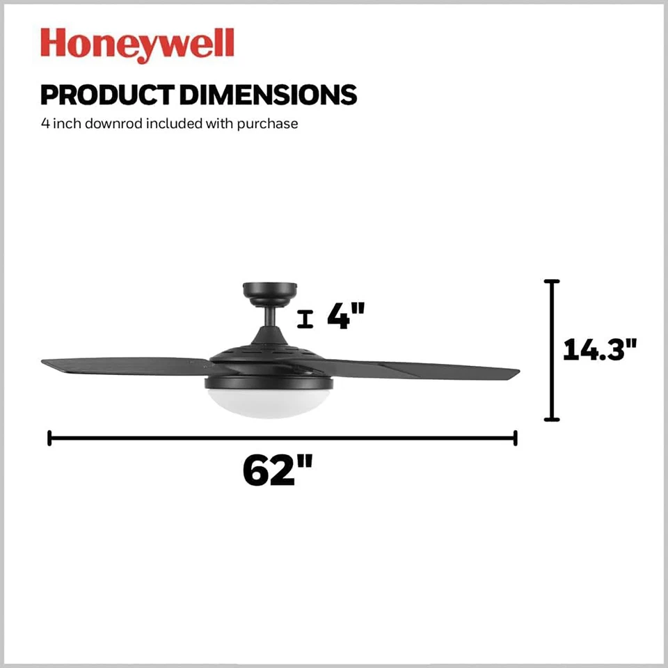 Honeywell 48" Ceiling Fan, LED Light, Remote Control, Carmel, Black (Open Box) - Image 4 of 4