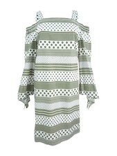 Nine West Women's Printed Cold-Shoulder Dress (8, Rosemary/Ivory) 782418743358