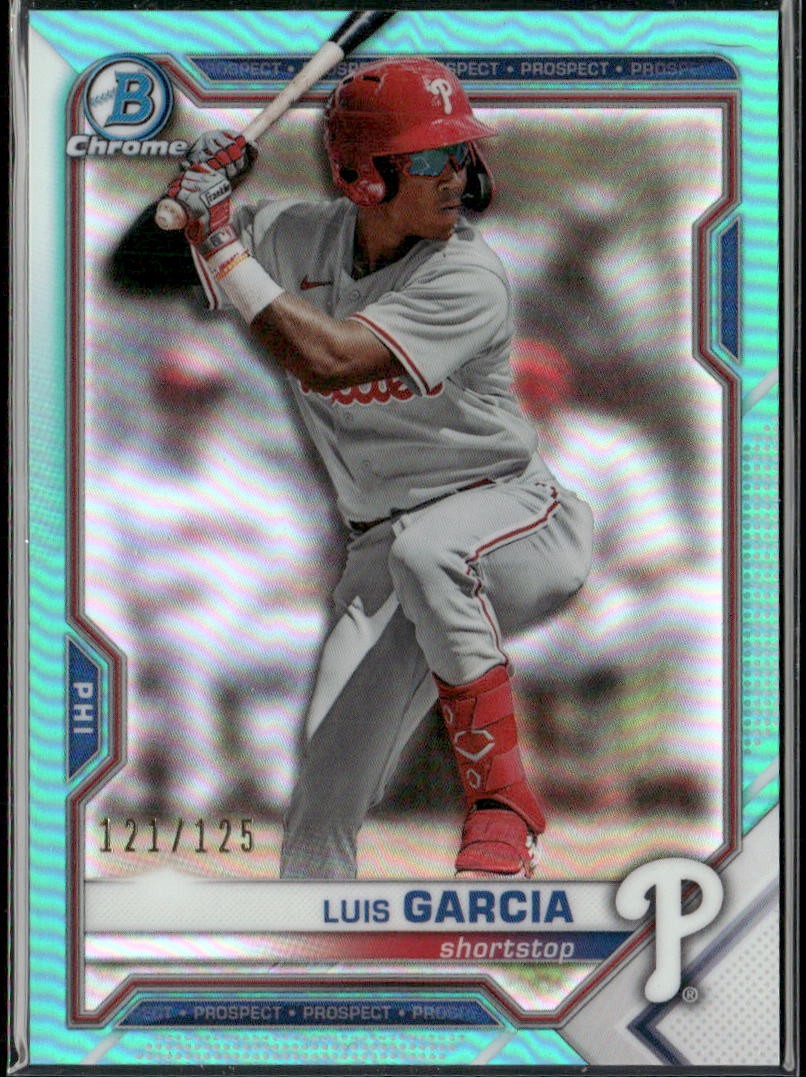 Luis Garcia 2021 Bowman #BCP-79 Chrome Prospects Aqua Refractor #/125 Phillies