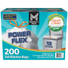 Member'S Mark Power Flex Tall Kitchen Drawstring Trash Bags, Fresh Scent 13 Gal