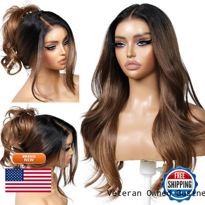 Encounteru Brown And Blonde Ombre Wig Bangs 13X4 Hd Lace Front Realistic