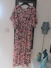JD WILLIAMS white/red satin floral batwing maxi dress size 20 £46 2025