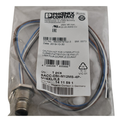 NEW Phoenix Contact 1411591 SACC-DSI-M12MS-4P-M16XL/0,5 - Device connector rear 
