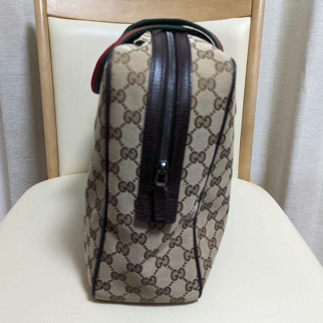 GUCCI Canvas Shoulder Bag Tote Bag Leather Trim Beige Brown Authentic thumbnail 4