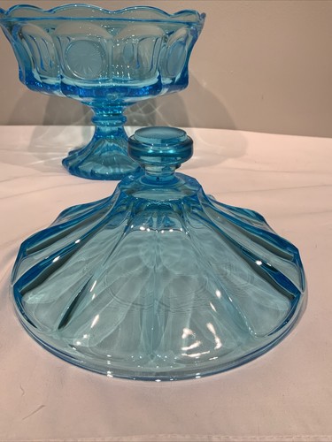 Vintage Fostoria Coin Ice Blue Large Pedestal Compote w/Lid RARE 10" - Picture 12 of 15