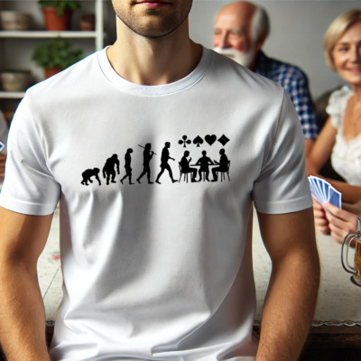 White Edition Evolution Skat Karten Romme Canasta Primat zum Menschen T-Shirt