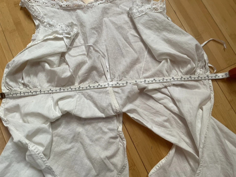 Camisón de peluche vintage de algodón blanco de encaje para mujer (S) Coquette XS Foto 2 de 4