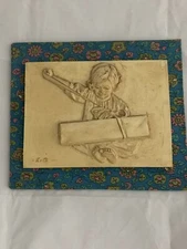 1969 Signed JOSEPH ZUTZ 3D Relief Resin Wall Art - “Gift Of Love” - Girl Present