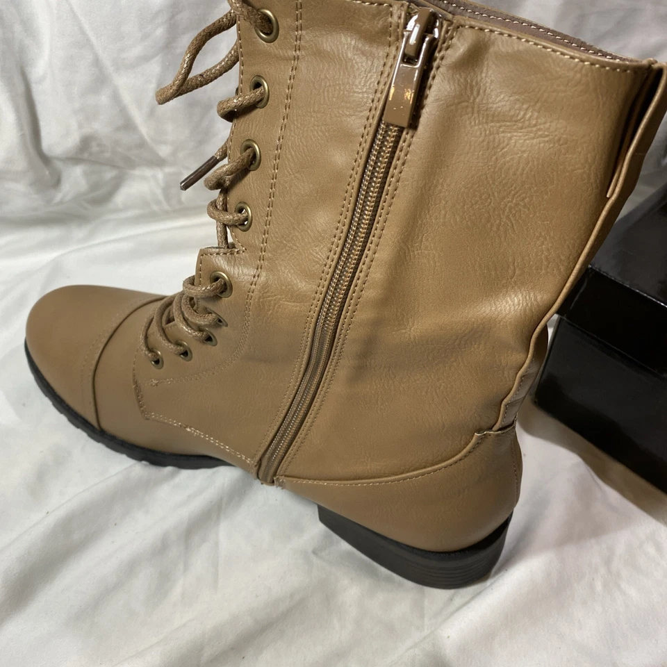 Botas Forever Taupe Cuero Vegano Tacón Encaje Talla 10 Jalen-88 Nuevas Con Caja Foto 4 de 4