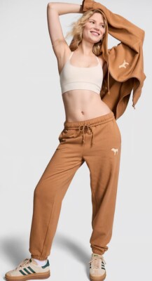 VS PINK Ivy Fleece Campus Sweatpants Limited-Edition Toffee Size M 