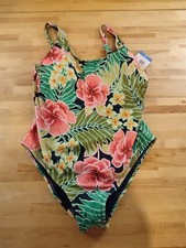 Hurley Ladies' One-Piece UPF 50 4-Way Stretch Swimsuit Pink Floral Size Large
