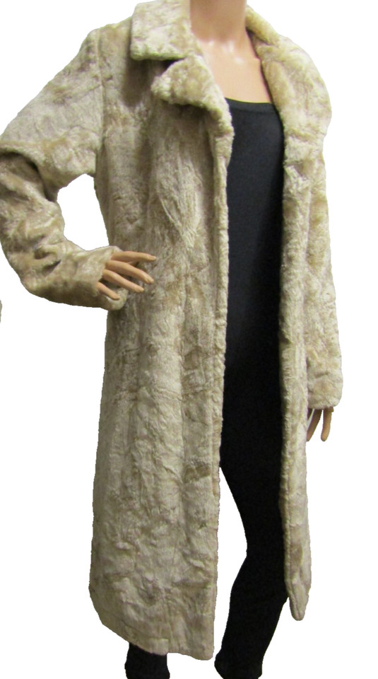 MISS SHOP size 8 marbled faux fur vintage style long COAT deep pockets champagne