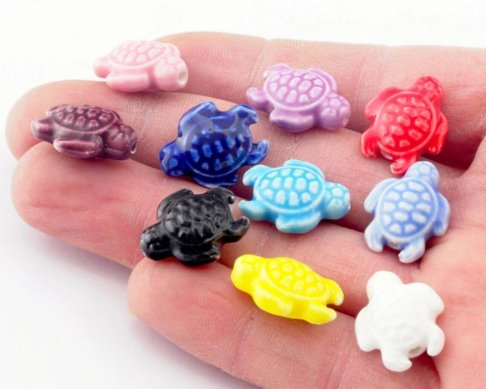 Dijes de tortuga marina coloridos de cerámica de porcelana 18x15 mm (agujero 2 mm) bab2 4757 Foto 2 de 2