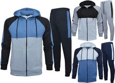 Mens Slim Fit Tracksuit Set Zip Up Hoodie Tapered Joggers Casual Fleece S - 2XL