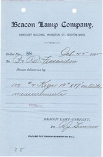 1895 BEACON LAMP COMPANY HARCOURT BLDG IRVINGTON ST BOSTON MA BILL HEAD TOWNSEND