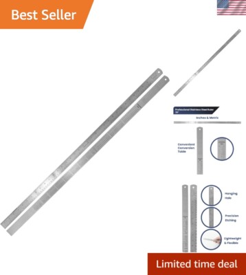 36 Inch Stainless Steel Ruler with Conversion Guide   Perfect for Engineers