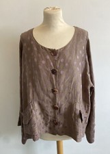 Grizas Jacket Top Size Medium Silk & Linen Purple Polka Dot Print Button Boxy