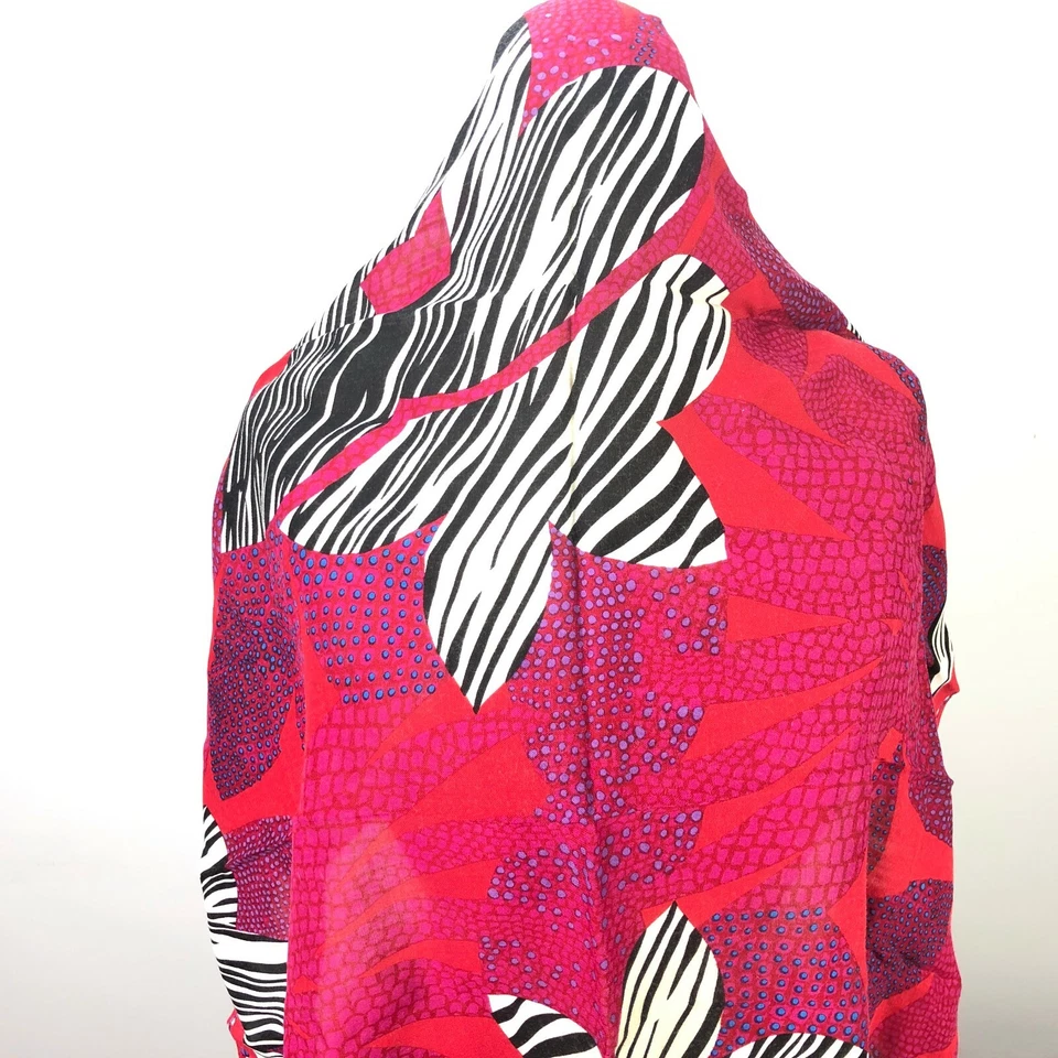 Vintage Liz Claiborne Scarf Pink Red Zebra Polka Dot STripes Bold Pattern Rayon  - Image 4 of 4