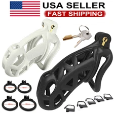 “US SHIPPING” Cobra Male Chastity Cage Lock Device w/4 Rings Device 5 Sizes TOP